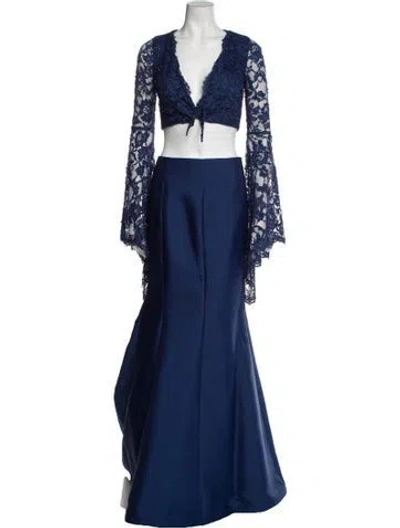 Pre-owned Tarik Ediz Lace Pattern Skirt Set In Blue