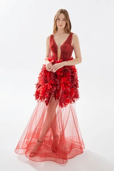 Tarik Ediz Lilita Gown In Red