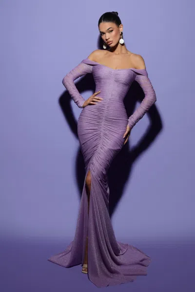 Tarik Ediz Long Sleeve Lumiere Gown In Multi