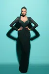 Tarik Ediz Long Sleeve Mariana Gown In Multi