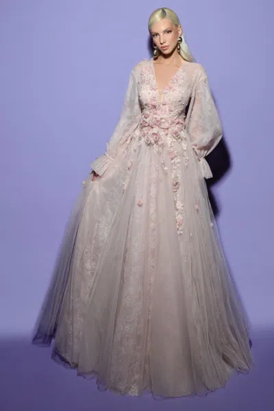 Tarik Ediz Long Sleeve Ophelia Gown In Multi