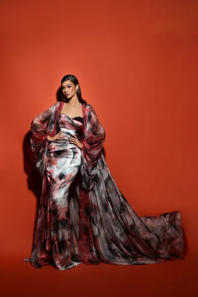 Tarik Ediz Long Sleeve Rosella Gown In Multi