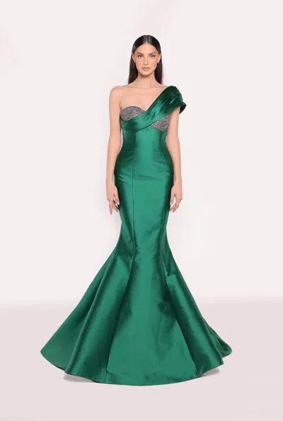 Tarik Ediz Louisa Taffeta Flared Gown In Green