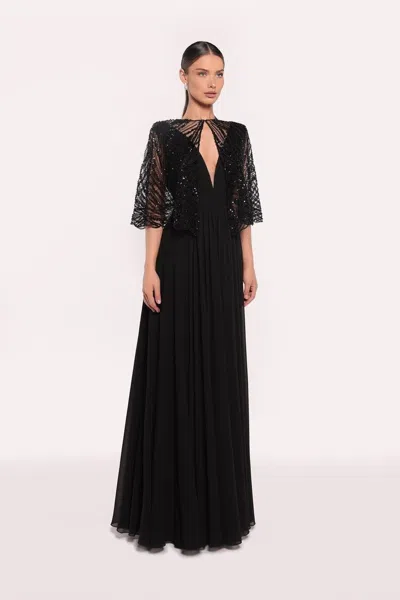 Tarik Ediz Marigold Chiffon Gown In Black