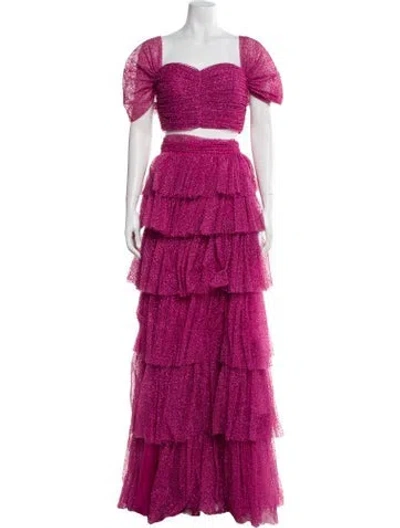Pre-owned Tarik Ediz Mesh Glitter Accents Skirt Set W/ Tags