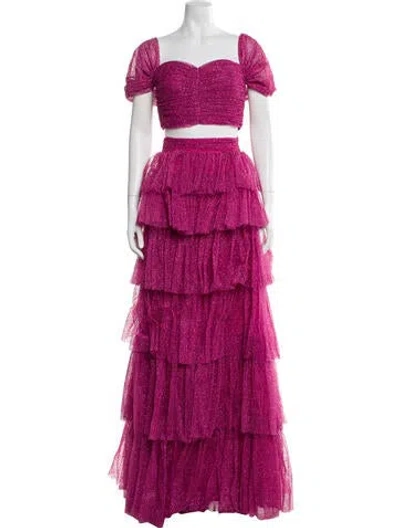 Pre-owned Tarik Ediz Mesh Glitter Accents Skirt Set W/ Tags