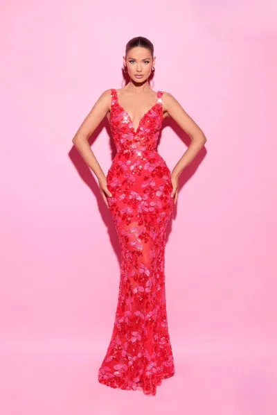 Tarik Ediz Micaela Embroidered Gown In Pink
