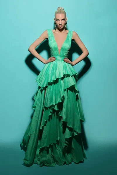 Tarik Ediz Millian Taffeta Gown In Green