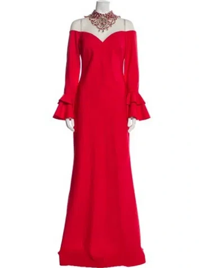 Pre-owned Tarik Ediz Mock Neck Long Dress In Red
