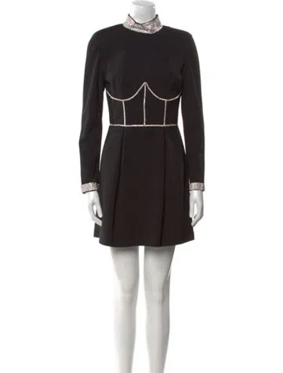 Pre-owned Tarik Ediz Mock Neck Mini Dress In Black