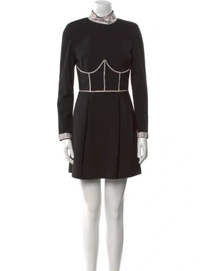 Pre-owned Tarik Ediz Mock Neck Mini Dress In Black
