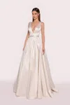 Tarik Ediz Monica Taffeta A-line Gown In Multi