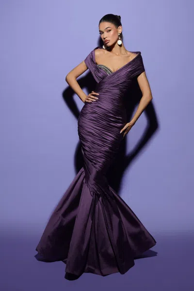 Tarik Ediz Off-shoulder Elwis Gown In Multi