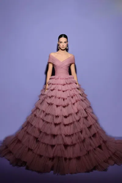 Tarik Ediz Off-shoulder Marien Gown In Multi