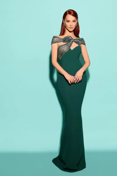 Tarik Ediz Off-shoulder Mindy Gown In Multi