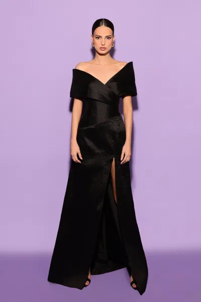 Tarik Ediz Off-shoulder Scarlet Gown In Multi
