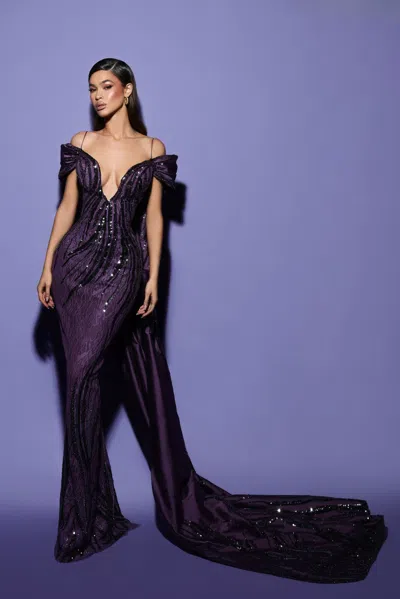 Tarik Ediz Off-shoulder Show Gown In Multi