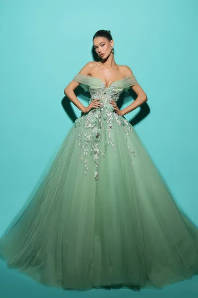Tarik Ediz Off-shoulder Zelda Gown In Multi