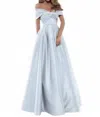 Tarik Ediz Off The Shoulder Ballgown In Silver In Silver