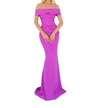 Tarik Ediz Off The Shoulder Evening Gown In Fuschia In Pink