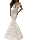 Tarik Ediz Off The Shoulder Gown In Gold In Beige