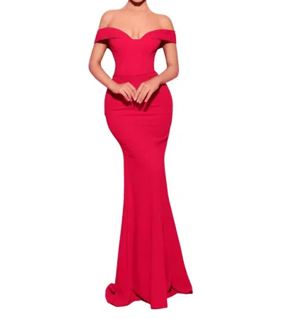 Tarik Ediz Off-shoulder Floor-length Evening Gown In Red