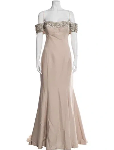 Pre-owned Tarik Ediz Off-the-shoulder Long Dress In Neutral
