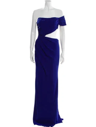 Pre-owned Tarik Ediz Off-the-shoulder Long Dress W/ Tags In Blue