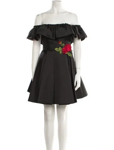 Pre-owned Tarik Ediz Off-the-shoulder Mini Dress In Black