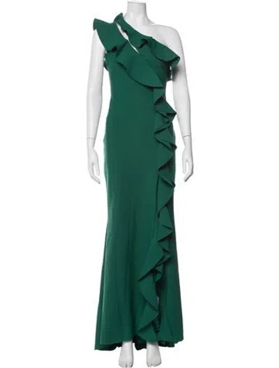 Pre-owned Tarik Ediz One-shoulder Long Dress In Green