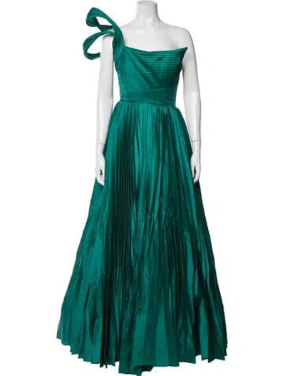 Pre-owned Tarik Ediz One-shoulder Long Dress In Green