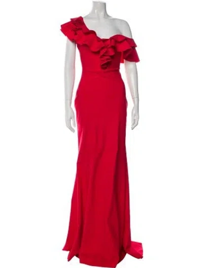 Pre-owned Tarik Ediz One-shoulder Long Dress In Red
