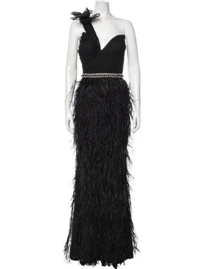 Pre-owned Tarik Ediz One-shoulder Long Dress W/ Tags In Black