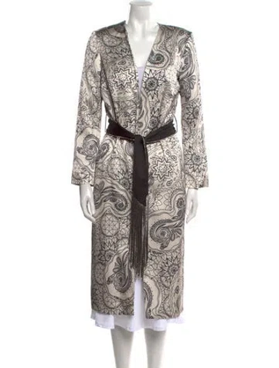 Pre-owned Tarik Ediz Paisley Print V-neck Tunic In Neutral