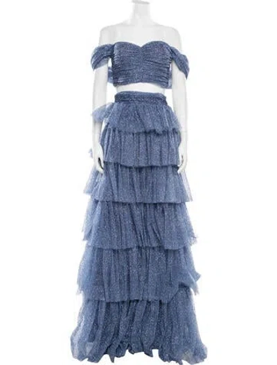 Pre-owned Tarik Ediz Patterned Glitter Accents Skirt Set W/ Tags