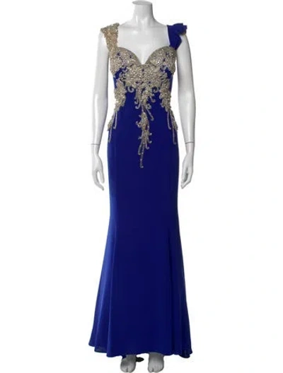 Pre-owned Tarik Ediz Patterned Long Dress In Blue