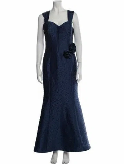 Pre-owned Tarik Ediz Patterned Long Dress In Blue
