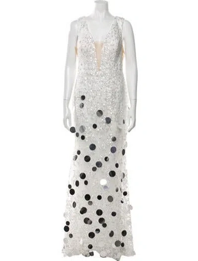 Pre-owned Tarik Ediz Patterned Long Dress W/ Tags In White