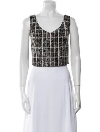 Pre-owned Tarik Ediz Plaid Print Scoop Neck Crop Top In Black