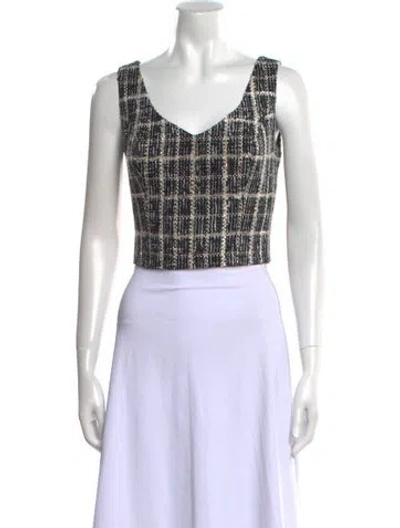 Pre-owned Tarik Ediz Plaid Print Scoop Neck Crop Top In Black