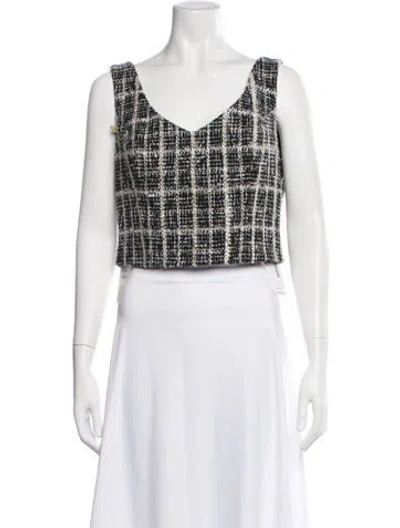 Pre-owned Tarik Ediz Plaid Print Scoop Neck Crop Top In Black