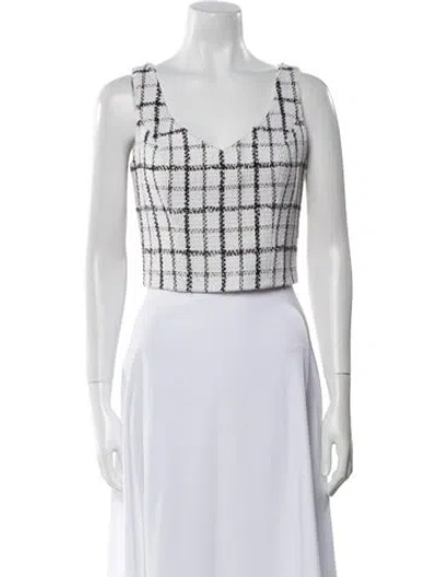 Pre-owned Tarik Ediz Plaid Print Scoop Neck Crop Top In White