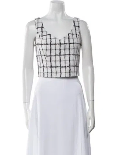 Pre-owned Tarik Ediz Plaid Print Scoop Neck Crop Top In White