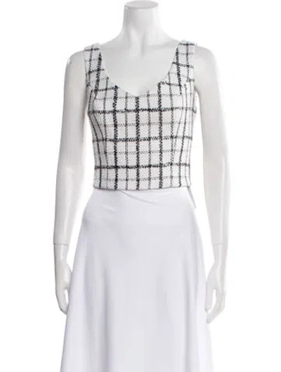Pre-owned Tarik Ediz Plaid Print Scoop Neck Crop Top In White