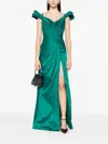 Tarik Ediz Pleated-shoulder Maxi Dress In Green