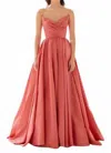 Tarik Ediz Pleated Taffeta Prom Gown In Salmon In Multi