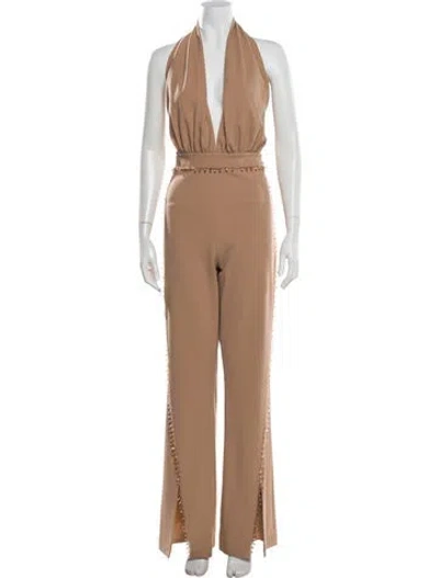 Pre-owned Tarik Ediz Plunge Neckline Jumpsuit In Neutral