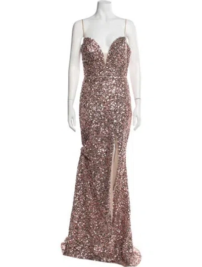 Pre-owned Tarik Ediz Plunge Neckline Long Dress In Multicolor