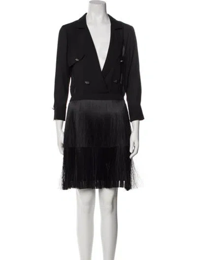 Pre-owned Tarik Ediz Plunge Neckline Mini Dress In Black