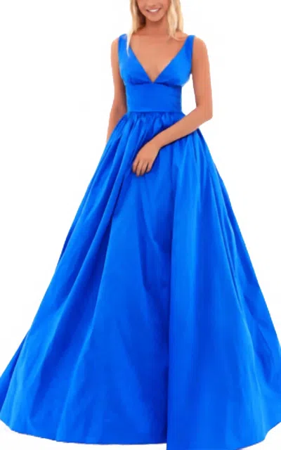 Tarik Ediz Plunging-neck Taffeta Ballgown In Turquoise In Blue